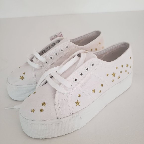 NWT Superga Cotu 2790 Embroidered Gold Star Platform Sneaker White Sz 10 Euro 41 - Picture 6 of 13